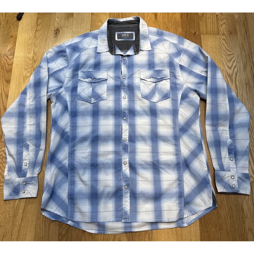 BKE Shirt Athletic Fit Men’s Button Down Long Sleeve Shirt Size XXL Blue Plaid